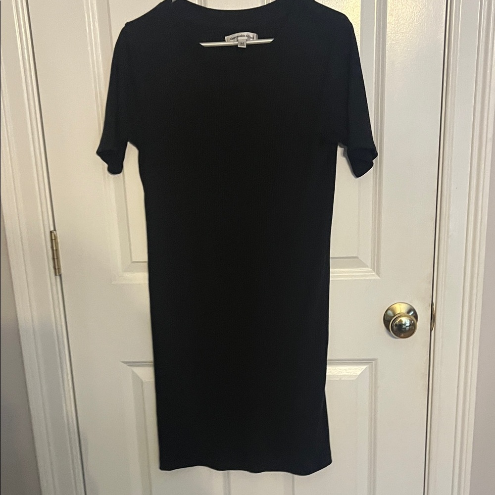 Black Ribbed Short Sleeve Dress by Abercrombie and Fitch
